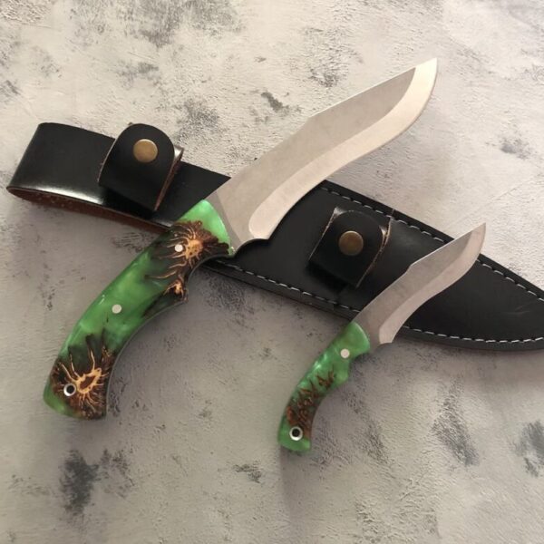Two in One Handmade Custom Hunting Knife 4116 German Stainless Steel Walnut Wood Handle with Leather Sheath