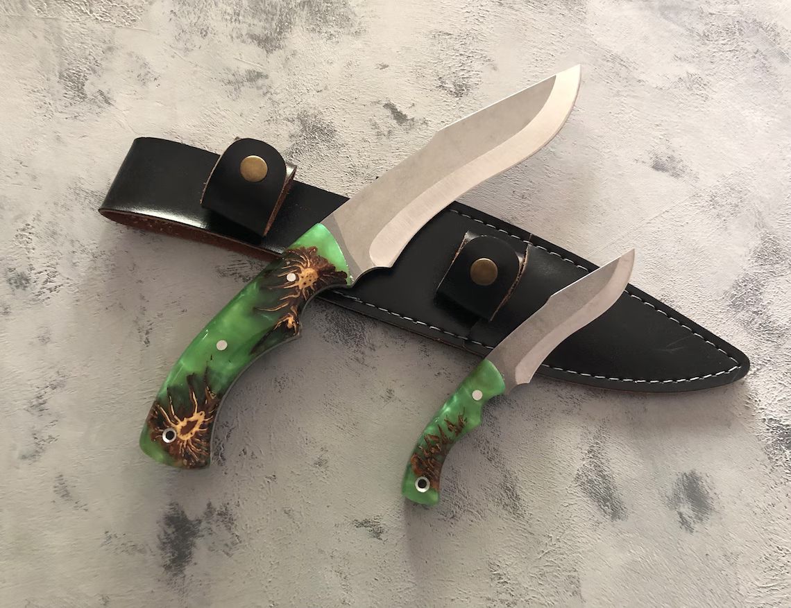 Two in One Handmade Custom Hunting Knife 4116 German Stainless Steel Walnut Wood Handle with Leather Sheath