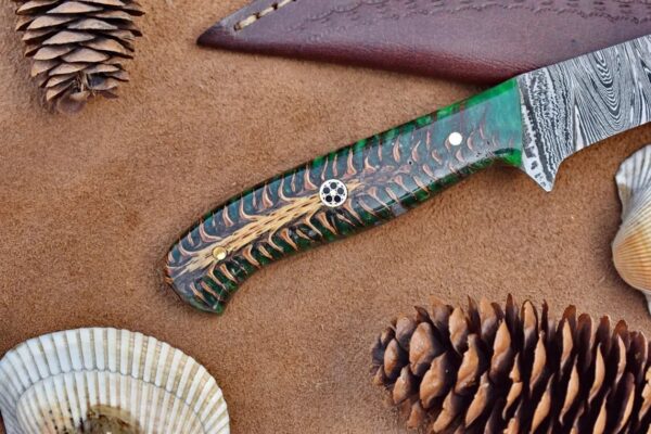 Custom Hand Made Damascus Steel Fillet Knife For Fish and Meat | – Boning Knife with Pine Cone Resin Handle 12" Custom Gift - 2 - Image 7