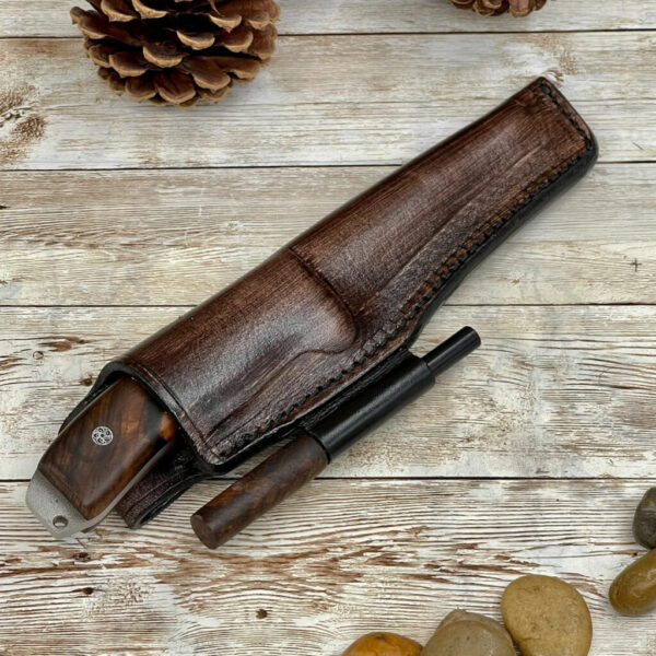 Hunting Knife, Leather Sheath, Bushcraft Knife, Skinner Knife, Walnut Wood Handle Bohler N690 Camping Knife, Groomsmen Gift - Image 2