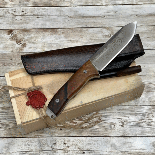 Hunting Knife, Leather Sheath, Bushcraft Knife, Skinner Knife, Walnut Wood Handle Bohler N690 Camping Knife, Groomsmen Gift