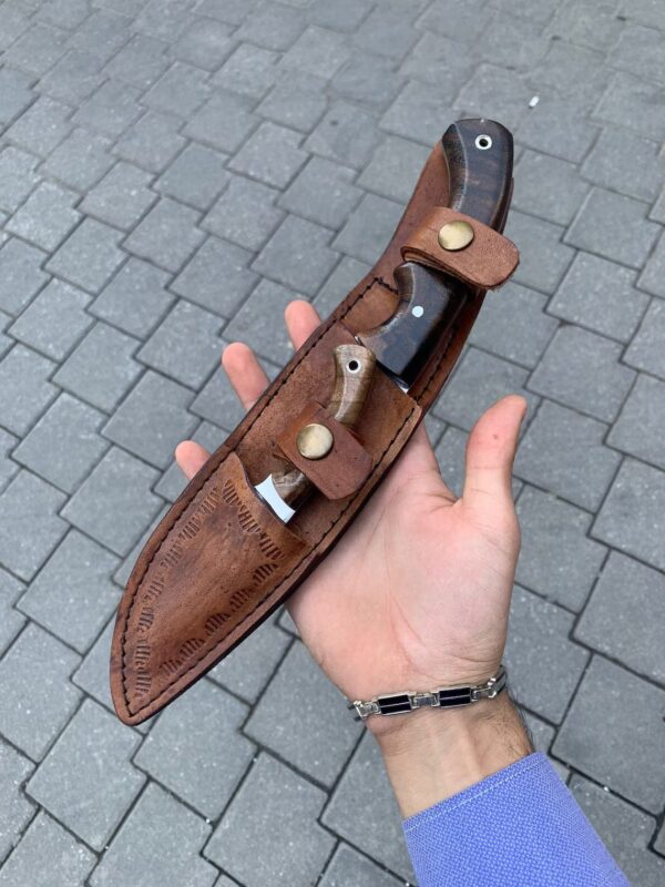 Two in One Handmade Custom Hunting Knife 4116 German Stainless Steel Walnut Wood Handle with Leather Sheath - Image 9