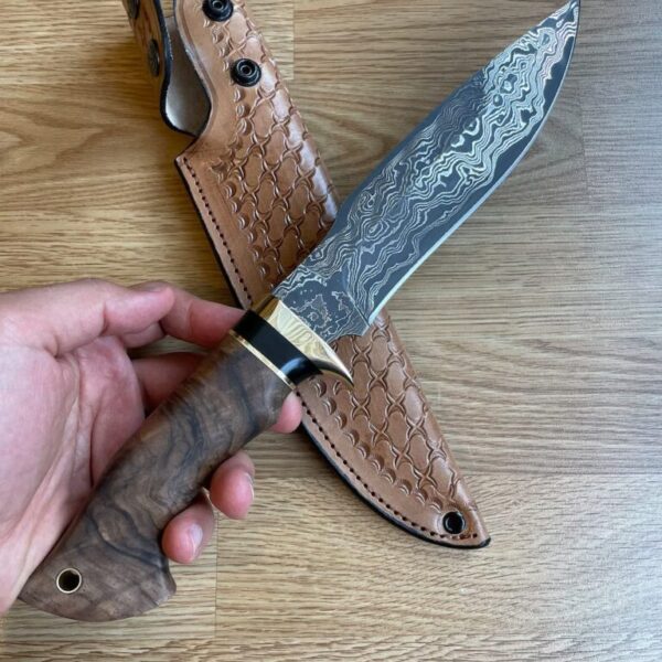 Hand Made DAMASCUS Bowie Knife Walnut & Ebony Wood Handle -150 Layers- Blacksmith Made Hunting Knife - Damascus Steel Knife - Camping Knife