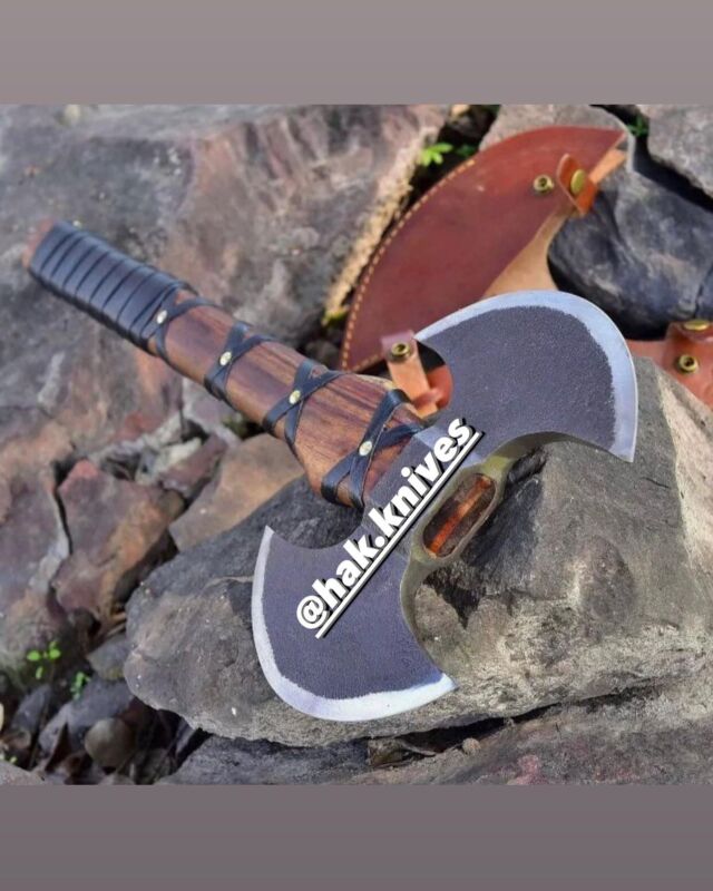 Style: Double Head Viking Axe, Double Bit Axe head with Sheath *Item description from the seller* Custom Handmade Damascus Double Head Axe with leather sheath. Double head axe Blade material: Stainless steel Handle: ASH Wood Overall length: 26 inches World Wide shipping available. Come and get it Axe 🪓!New collection of Hak knives #knife #knifelife #knifestagram #knifemaking #knifemaker#knifepics #knifefanatics#edcknife #customknife #knifeparty #knifenuts #knifeart #knifefanatic #knifeaddiction #pocketknife #knifeobsession #chefknife #damascus #knife #knives #swordartonline #axe #leathersheath #christmas #knifefanatics #usa🇺🇸 #canada🇨🇦 #europe🇪🇺#spain🇪🇸#londonlife #turkey🇹🇷 #france🇫🇷