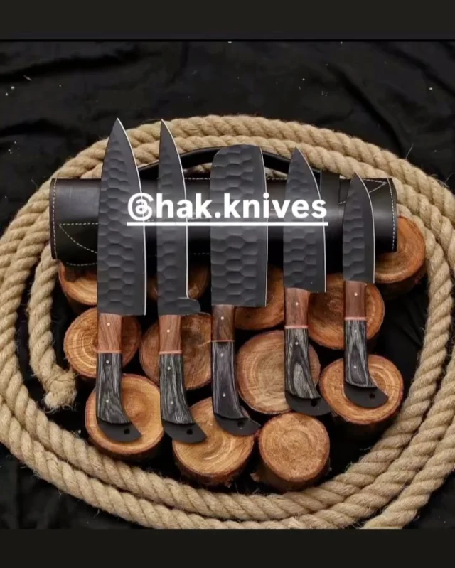#knife #knifelife #knifestagram #knifemaking #knifemaker#knifepics #knifefanatics#edcknife #customknife #knifeparty #knifenuts #knifeart #knifefanatic #knifeaddiction #pocketknife #knifeobsession #chefknife #damascus #knife #knives #swordartonline #axe #leathersheath #christmas #knifefanatics #usa🇺🇸 #canada🇨🇦 #europe🇪🇺#spain🇪🇸#londonlife #turkey🇹🇷 #france🇫🇷 DETAILS Hand forged 5pcs Damascus steel chef set, Damascus knife set, chef knife set, Damascus kitchen knife set personalised gift Christmas gift Hand forged 5pcs Damascus steel chef set, Damascus knife set, chef knife set, Damascus kitchen knife set personalized gift Christmas Present HAND FORGED DAMASCUS Steel Chef’s Knives Set , Damascus Chef Knife ,Damascus Kitchen Knife Set , Anniversary Gifts, Christmas Gifts Handmade Materials: Wood/carbon steel Gift wrapping available custom or Handmade Steel Chef Knife Set. Beautifully designed and easy to grip, comes with Leather Sheath. 1| First Knife : 9 inches.(Approximately) 2| Second Knife : 10 inches.(Approximately) 3| Third Knife : 11 inches.(Approximately) 4| Fourth Knife : 12 inches.(Approximately) 5| Fifth Knife : 13 inches.(Approximately)) Courier / Shipping: We use DHL which is very fast and traceable. We pay according to weight to Courier Company for all deliveries. So, we will be happy to offer you shipping discount when you buy more than one product.