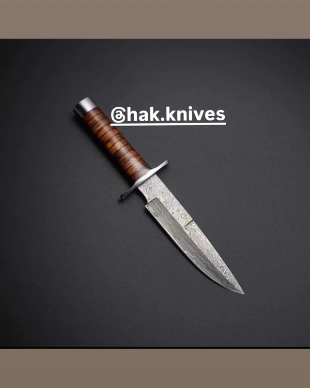 #knife #knifelife #knifestagram #knifemaking #knifemaker#knifepics #knifefanatics#edcknife #customknife #knifeparty #knifenuts #knifeart #knifefanatic #knifeaddiction #pocketknife #knifeobsession #chefknife #damascus #knife #knives #swordartonline #axe #leathersheath #christmas #knifefanatics #usa🇺🇸 #canada🇨🇦 #europe🇪🇺#spain🇪🇸#londonlife #turkey🇹🇷 #france🇫🇷 Details Handmade Damascus Steel Hunting Bowie Knife, Stacked Leather Handle, Camping Knife ,Fixed Blade Knife Anniversary Gift Best Gift For Him REALLY CLASSIC BOWIE WITH BEAUTIFUL LEATHER HANDLE Description Handle Length = 5 inches Blade Length = 7.5 inches Damascus steel 1095 and 15N20 steel Handling Care: Damascus Steel Can Rust If Not Cared For Properly. Please Be Aware Damascus Steel Products Will Arrive Fully Coated In A Protective, Non-Toxic Mineral Oil, Which Can Be Easily Washed Off Before Use. Damascus Steel Should Be Regularly Oiled With Any Household Oil Over The Course Of Its Life To Prevent Corrosion. Fastest Shipping : We will give you a peace of mind guarantee that you can get knife within 5-7 working days after receiving the payment. We use DHL which is fast, safe, traceable and needs your signature on delivery. We pay by weight to DHL for all deliveries. Age Restriction: You Must Have To Be Over 18 Years Of Age To Purchase These Products, The Buyer is Fully Responsible For Local Laws And Regulations Concerning Purchase And Possession Of Knives, Swords And Other Cutlery Tools, By Making A Purchase You Are Confirming Our Age Policy.